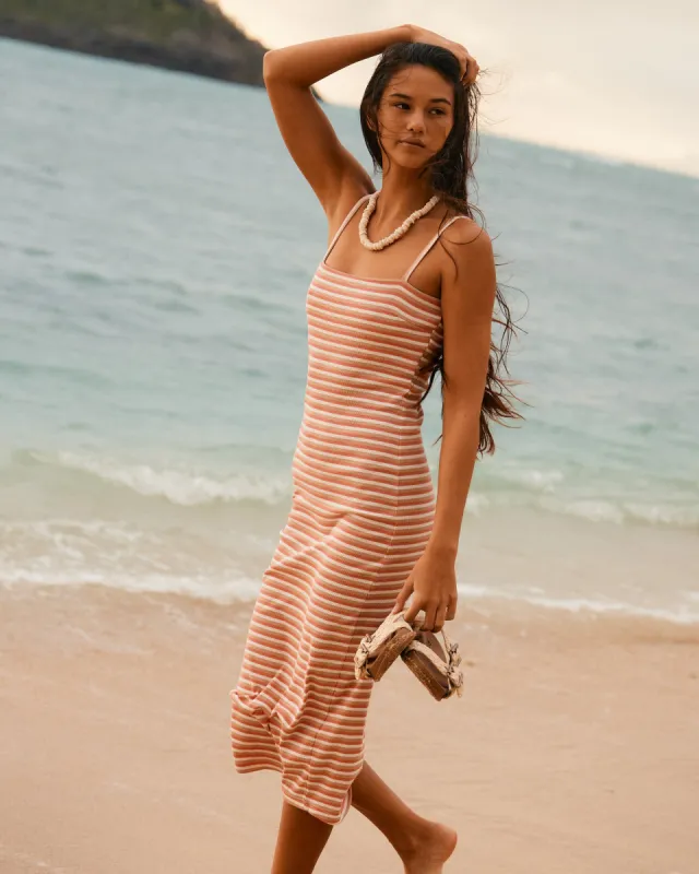 Solar Coast Midi Dress - Egret Mini Stripe sold by Roxy