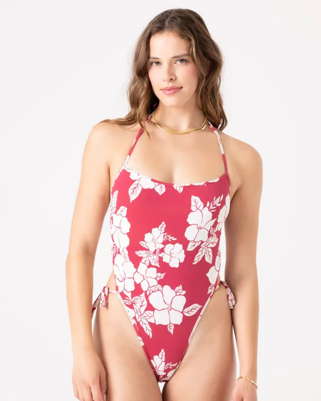 Hibiscus Hideaway Tie Side One Piece Swimsuit sold by Roxy