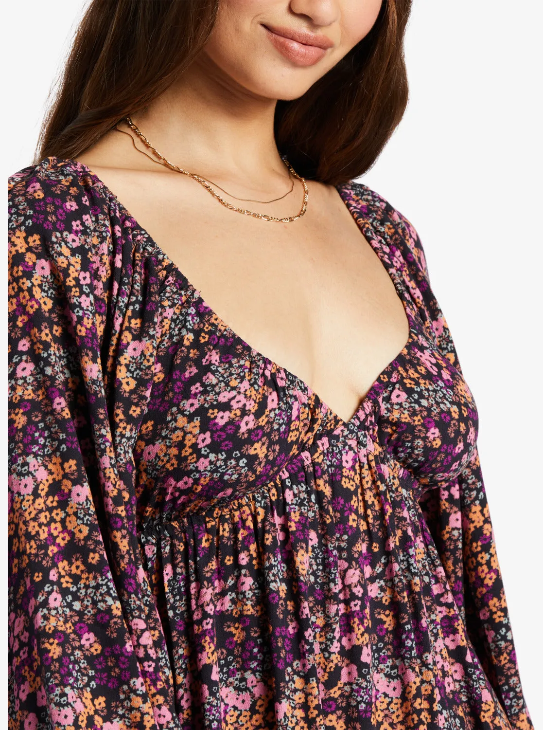 Sweetest Shores Puff Sleeve Dress - Anthracite Floral Daze sold by Roxy product image thumbnail 3
