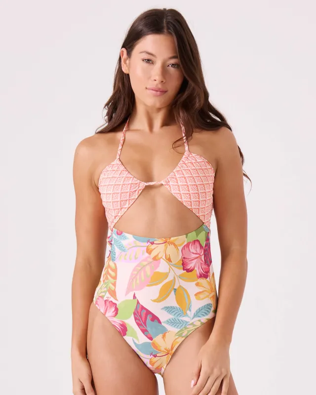 Hot Tropcs Peek A Boo Moderate One Piece Swimsuit sold by Roxy