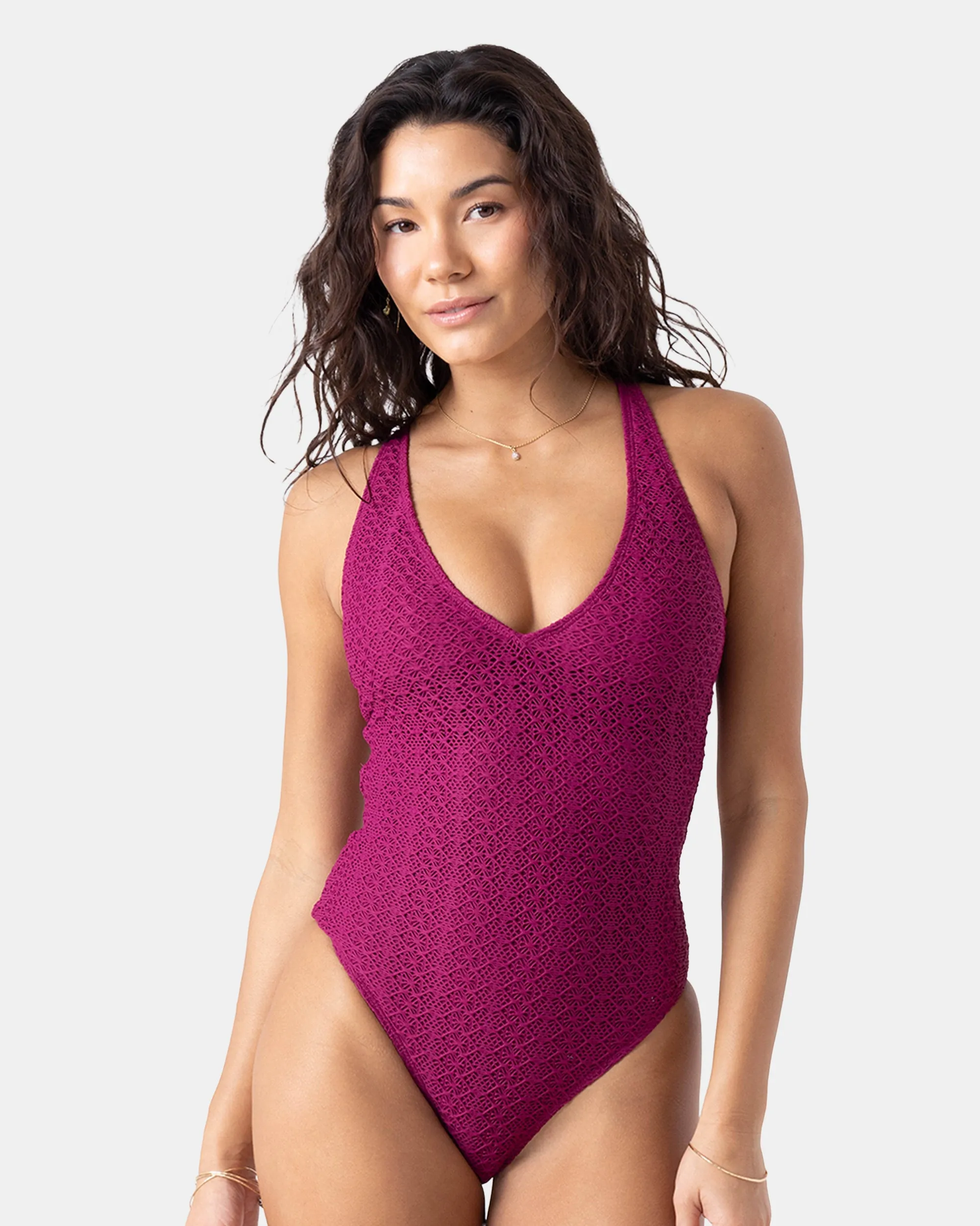 Crochet Plunge One Piece Swimsuit sold by Roxy