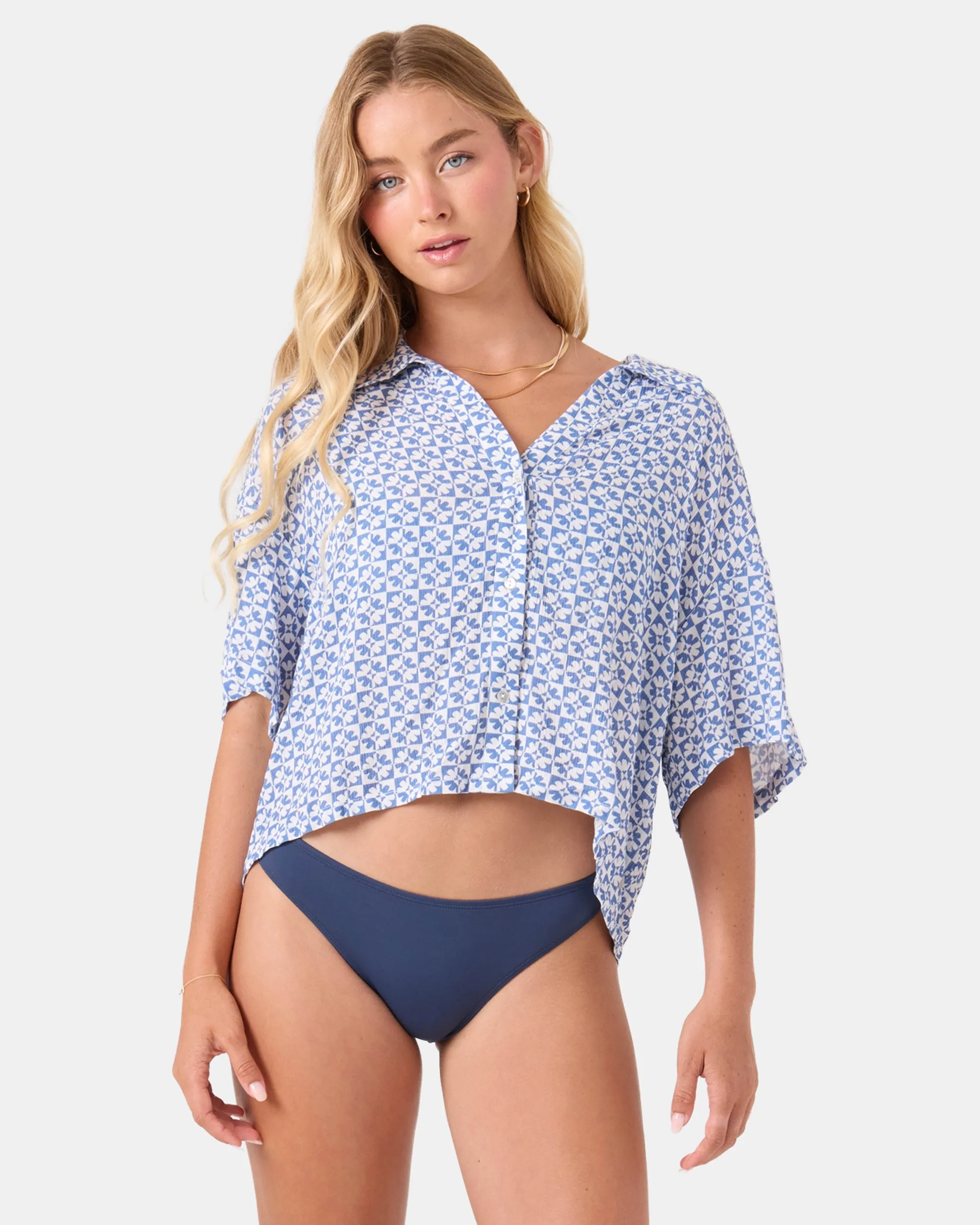 Hazy Dazy Cropped Button Up Cover Up sold by Roxy product image thumbnail 4