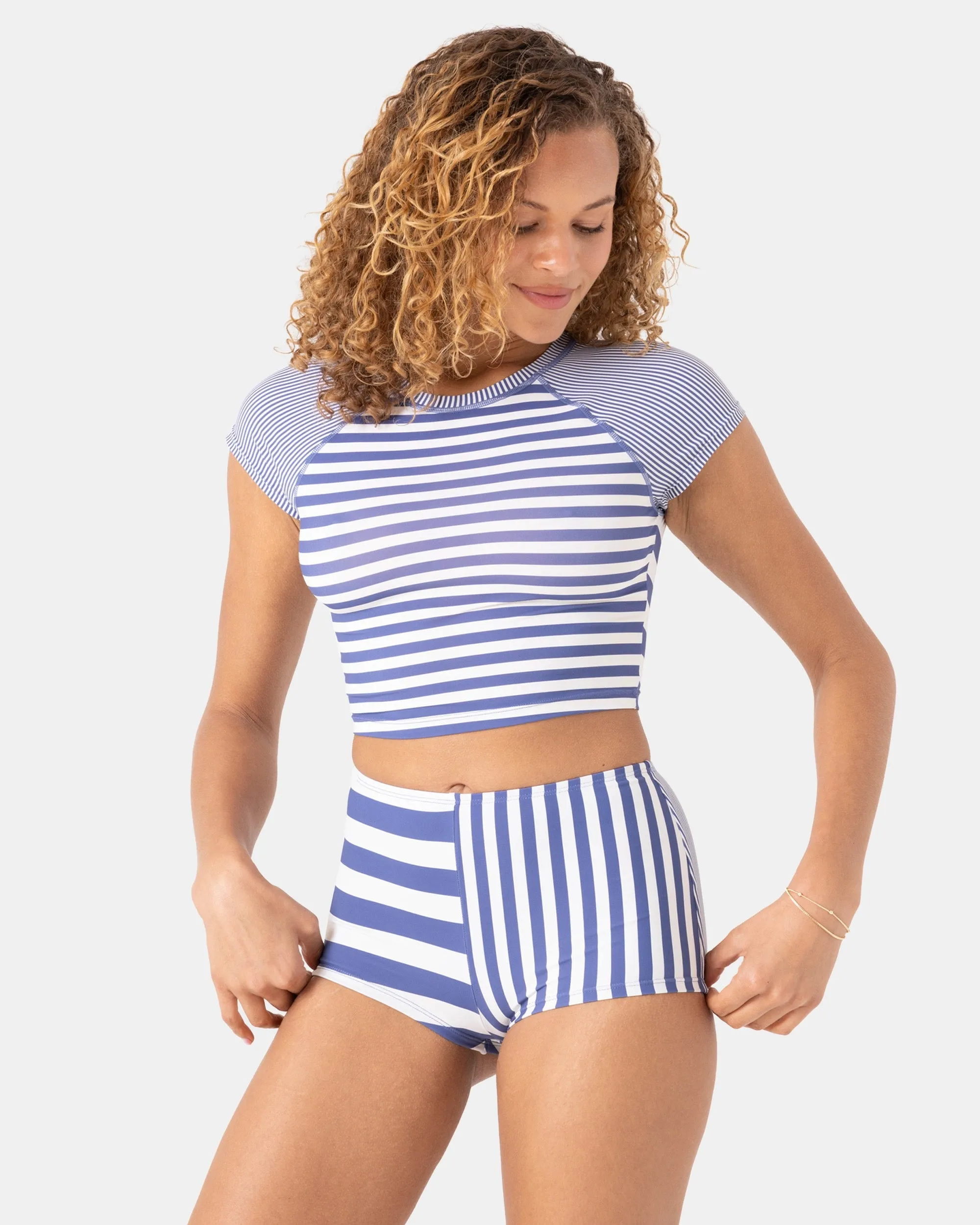 Stripe Out Crop Rashguard sold by Roxy