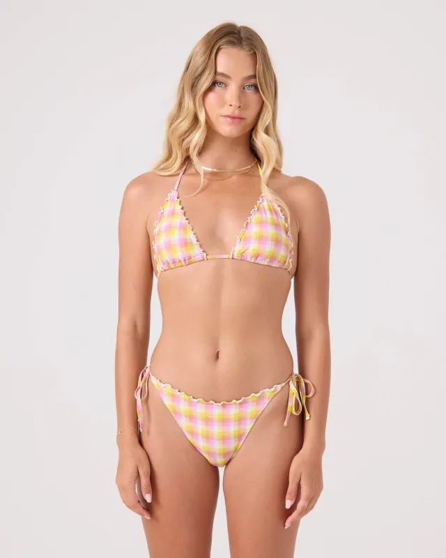 Check Me Out Mini Tiki Triangle With Ruffle Edge Bikini Top made by Roxy