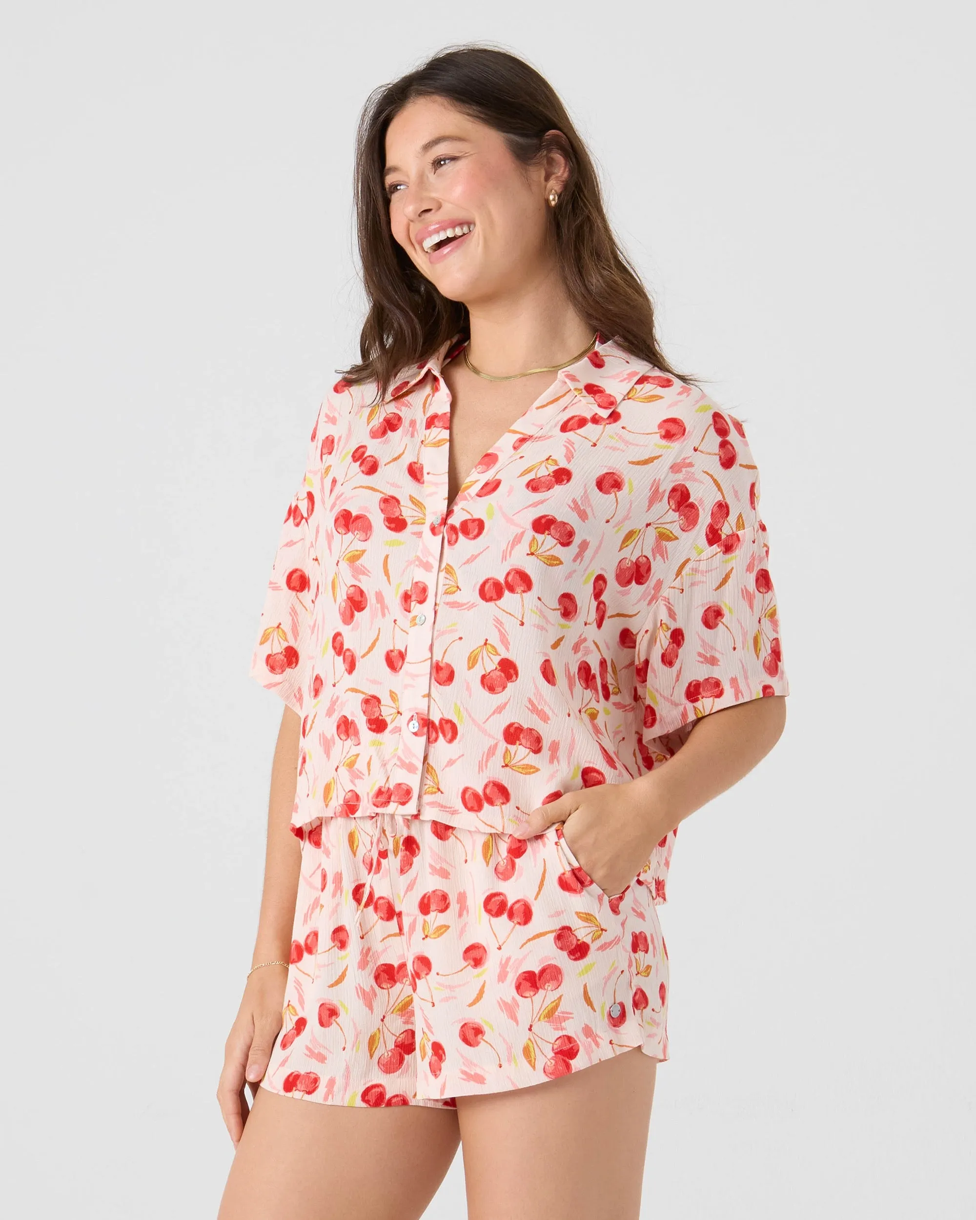 Cherry On Top Crop Button Up Shirt sold by Roxy product image thumbnail 5