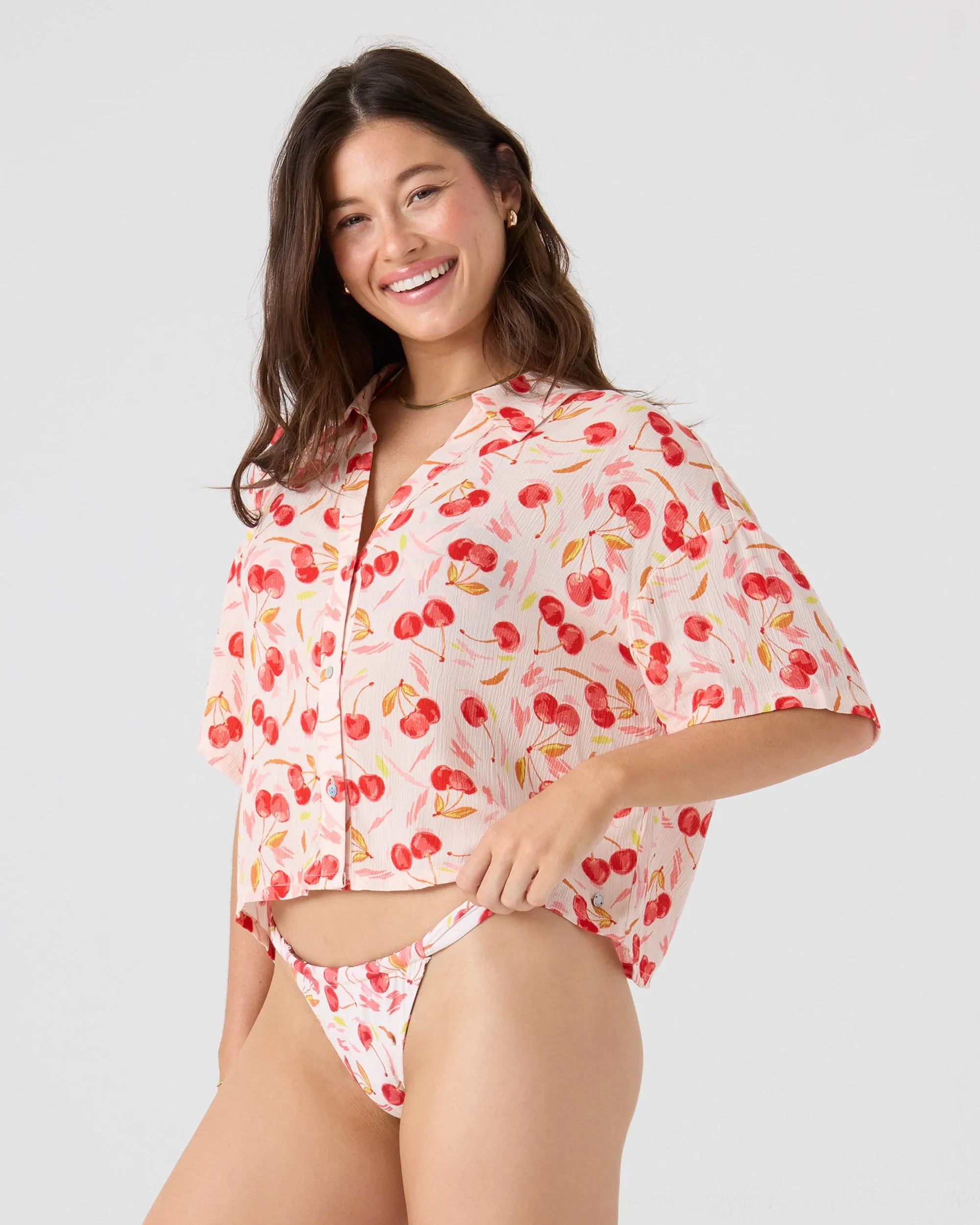 Cherry On Top Crop Button Up Shirt sold by Roxy product image thumbnail 2