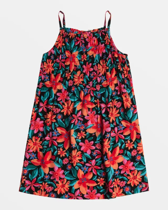 Girls 4-16 Look At Me Now Printed Strappy Mini Dress - Anthracite Floral Fiesta made by Roxy