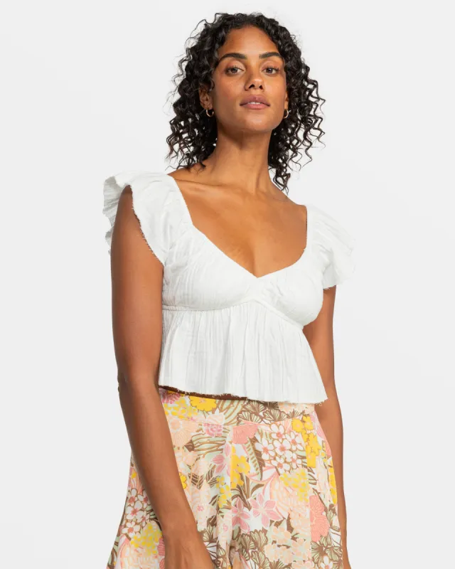 Brisa Flutter Sleeve Crop Top - Egret sold by Roxy
