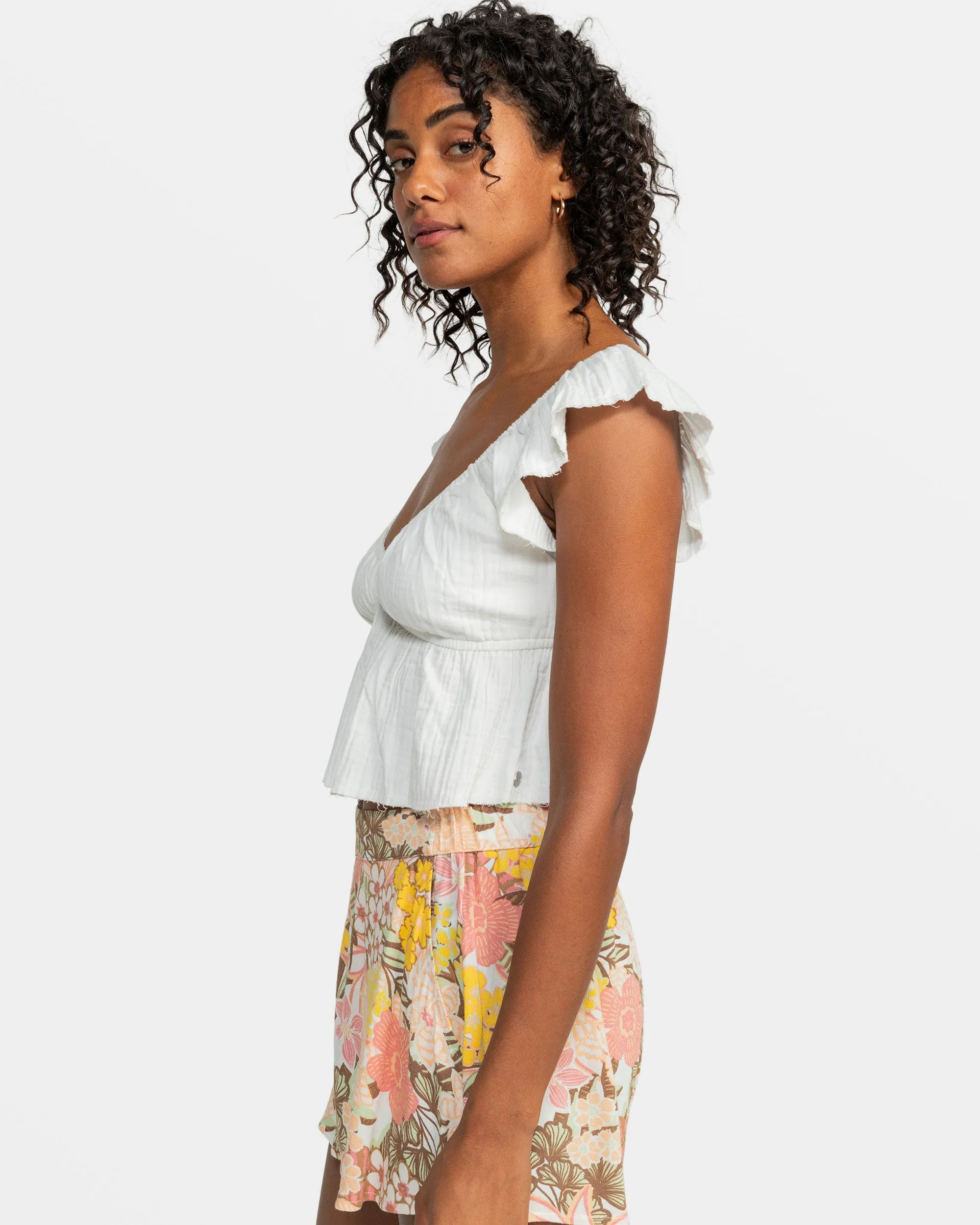 Brisa Flutter Sleeve Crop Top - Egret sold by Roxy product image thumbnail 4