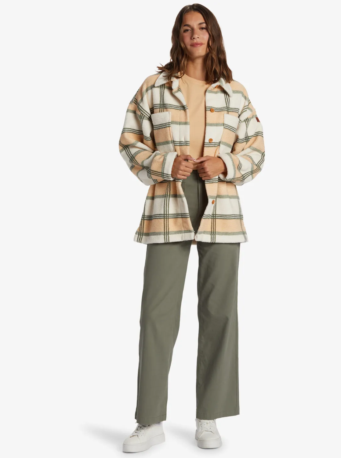 Next Adventure Printed Zip-Up Fleece Shirt - Agave Green Smala Plaid sold by Roxy product image thumbnail 4