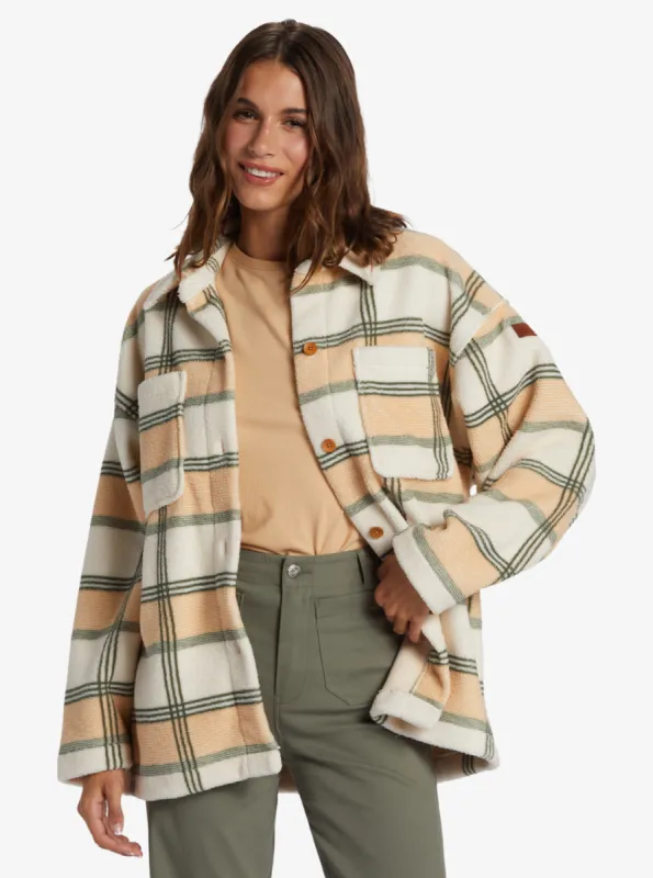 Next Adventure Printed Zip-Up Fleece Shirt - Agave Green Smala Plaid sold by Roxy