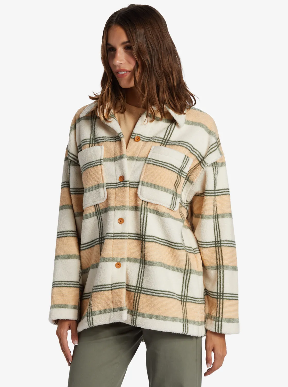 Next Adventure Printed Zip-Up Fleece Shirt - Agave Green Smala Plaid sold by Roxy product image thumbnail 2