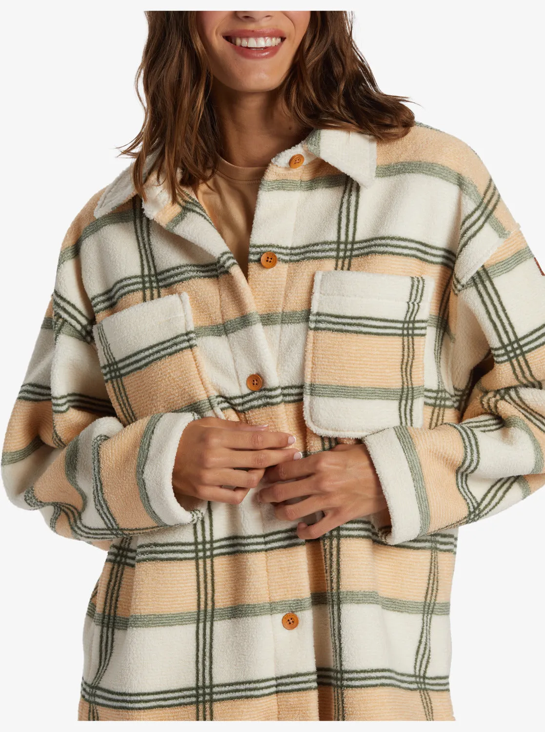 Next Adventure Printed Zip-Up Fleece Shirt - Agave Green Smala Plaid sold by Roxy product image thumbnail 3