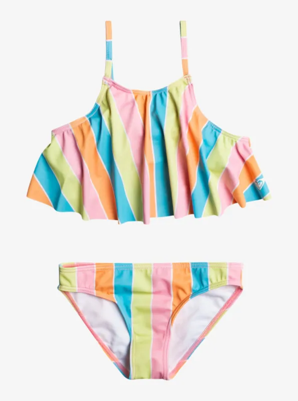 Girls 4-16 Colors Of The Sun Two Piece Flutter Bikini Set - Bachelor Button Rainbow Rays sold by Roxy