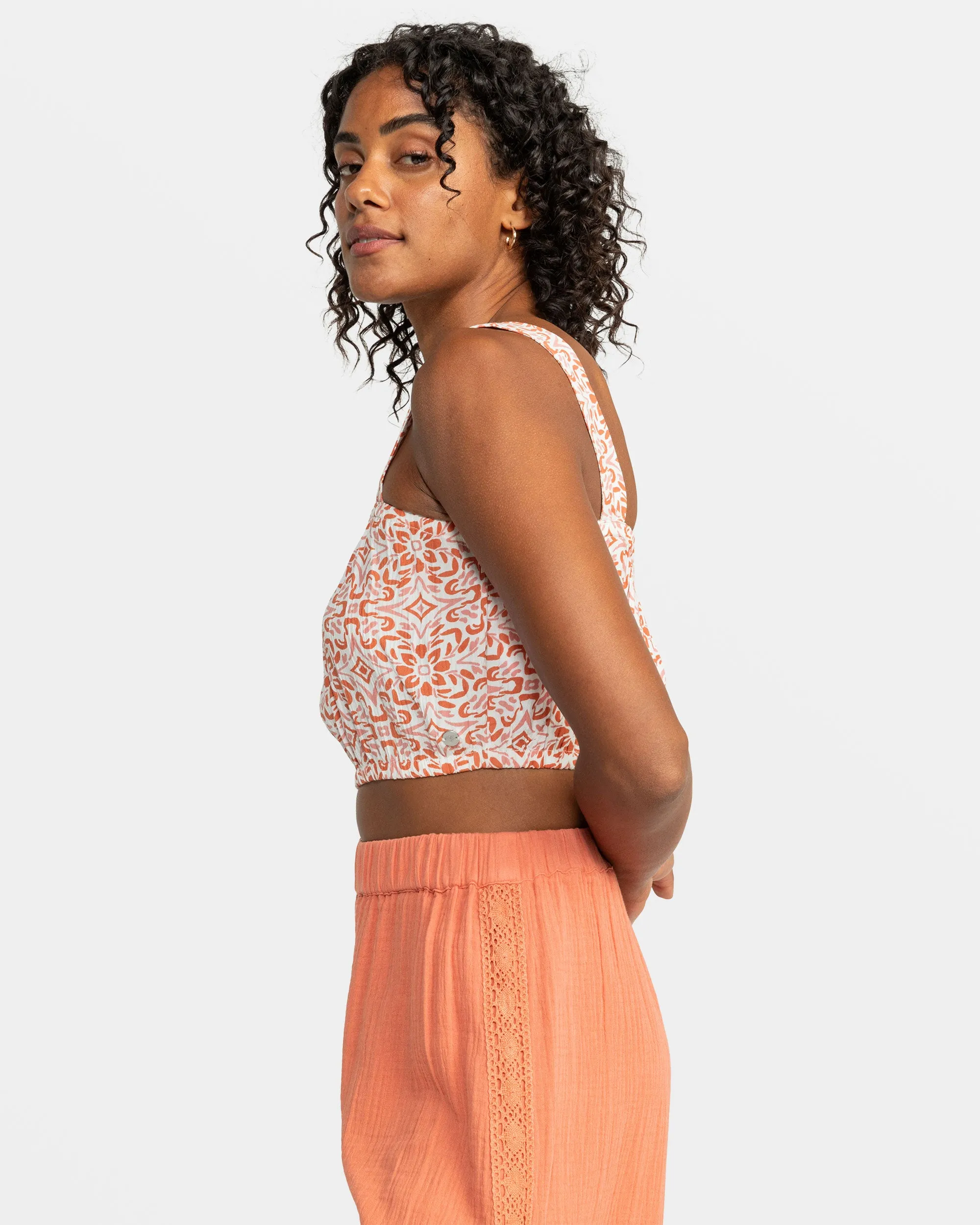Villa Woven Crop Tank Top - Cloud Dancer Fresco Tile sold by Roxy product image thumbnail 4