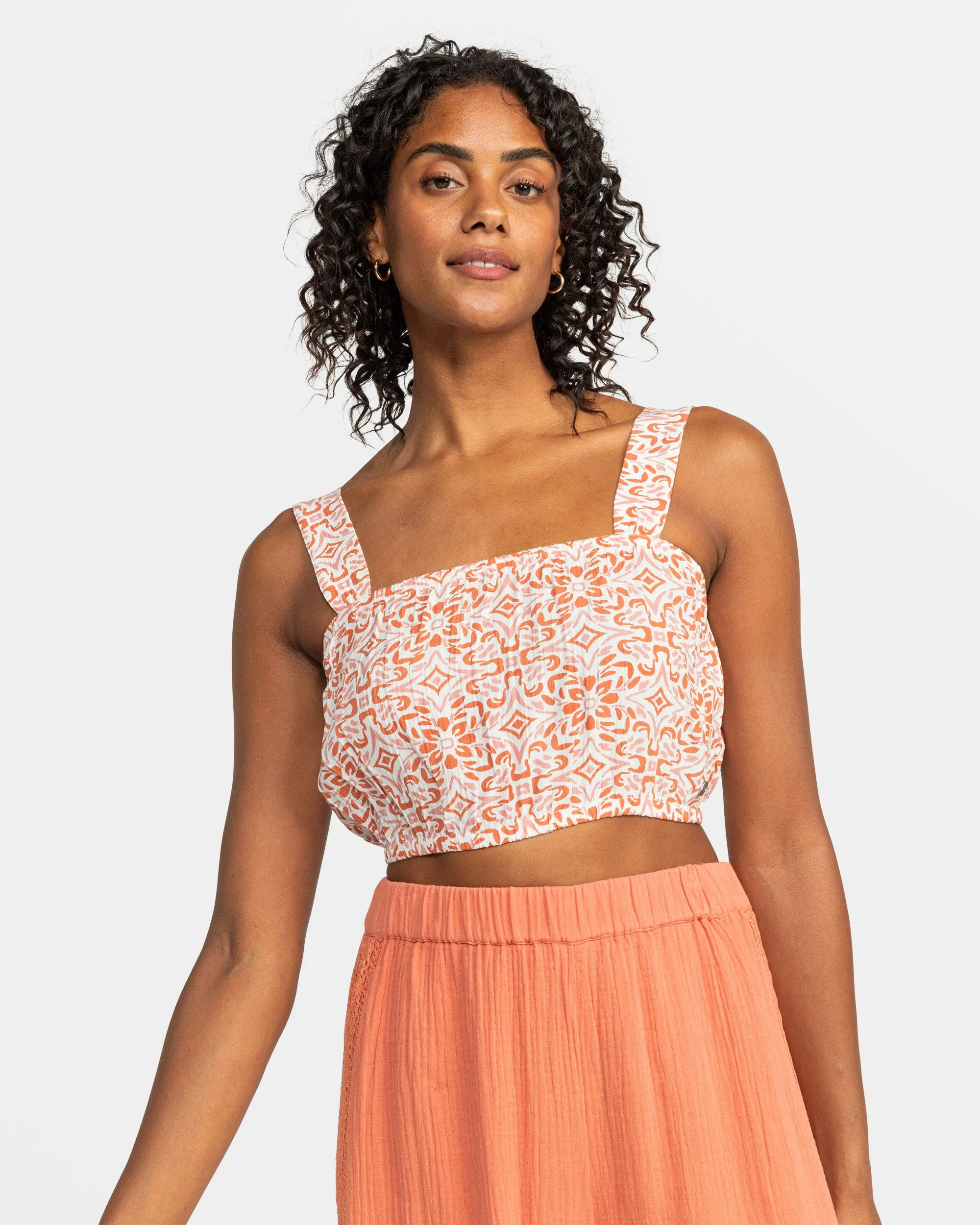 Villa Woven Crop Tank Top - Cloud Dancer Fresco Tile sold by Roxy