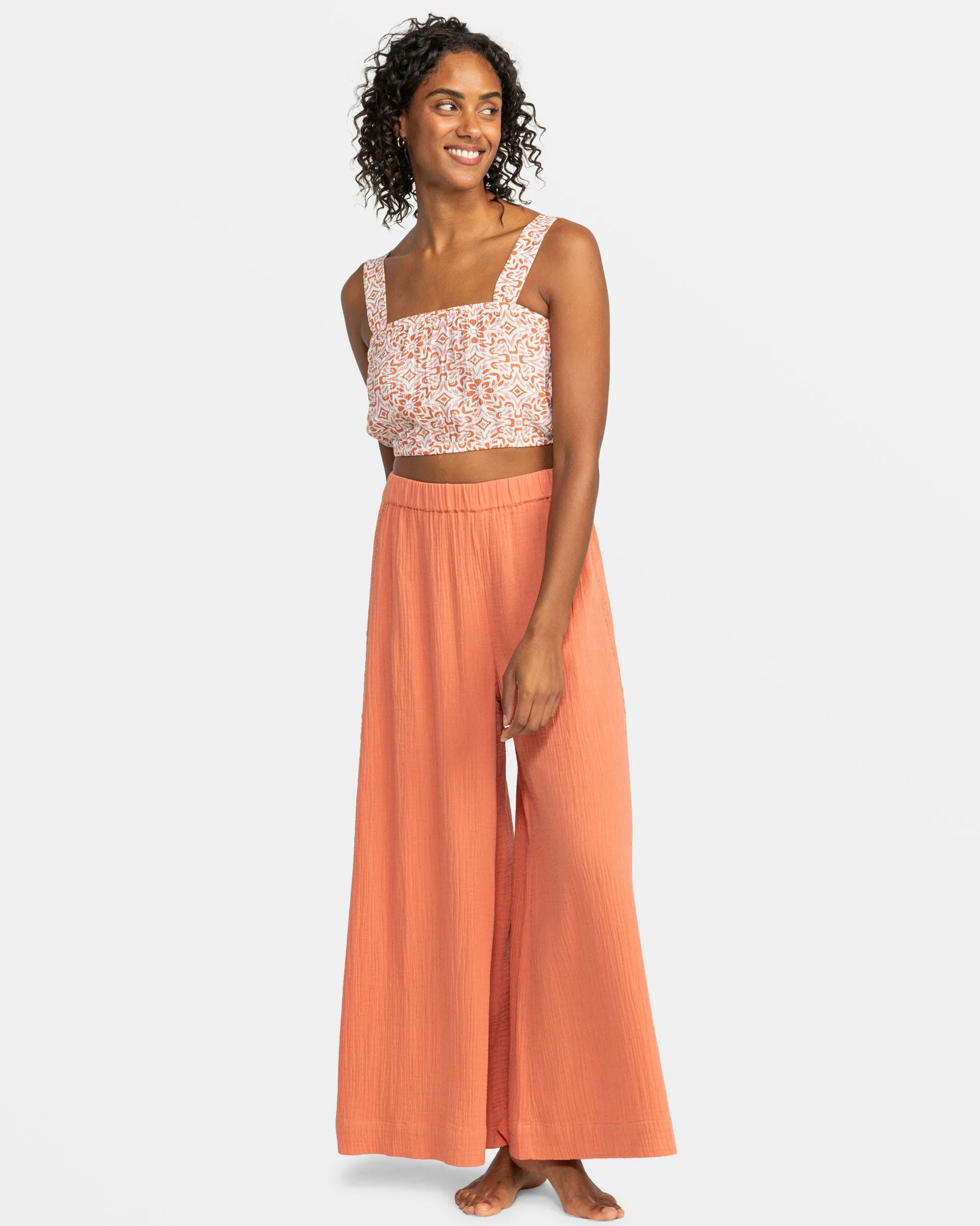 Villa Woven Crop Tank Top - Cloud Dancer Fresco Tile sold by Roxy product image thumbnail 3