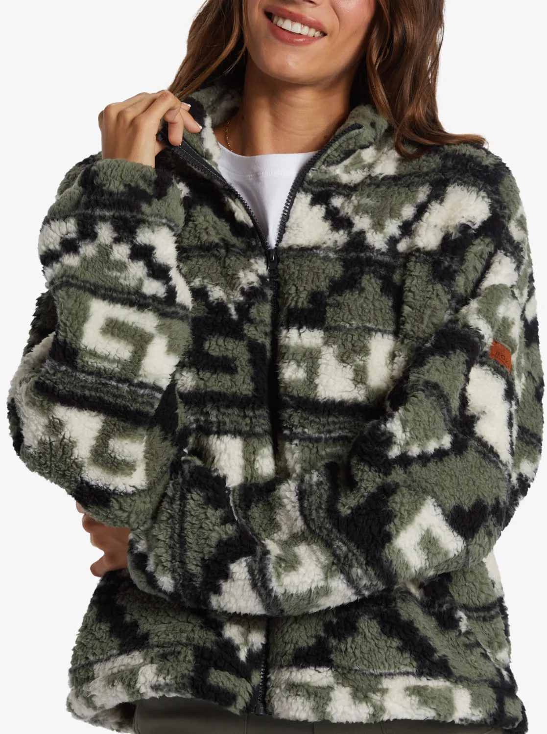 Off The Wave Sherpa Printed Full-Zip Fleece - Agave Green Taos Geo sold by Roxy product image thumbnail 3