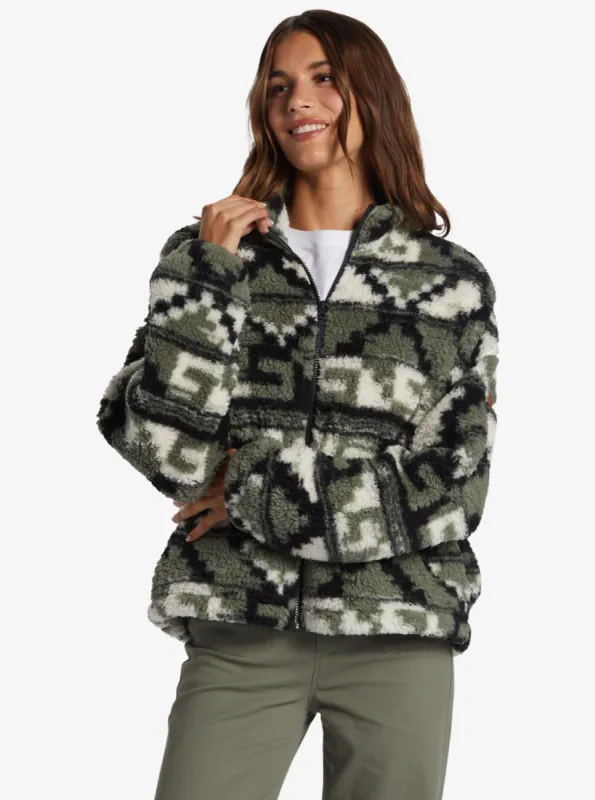 Off The Wave Sherpa Printed Full-Zip Fleece - Agave Green Taos Geo sold by Roxy