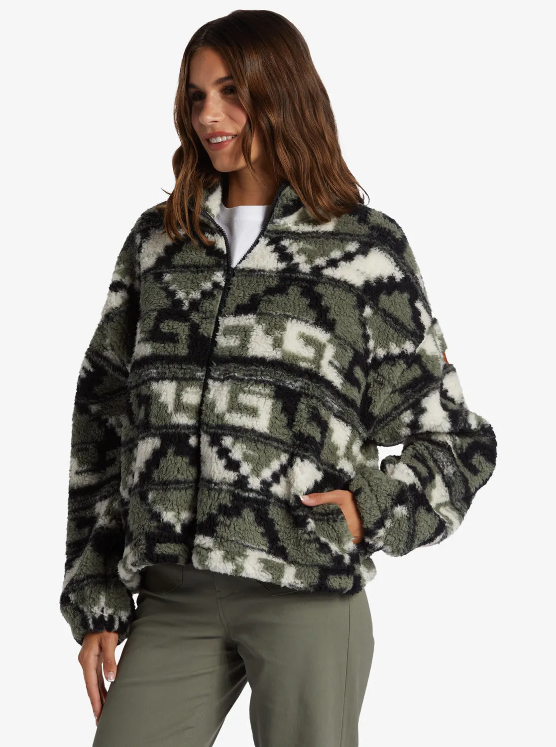 Off The Wave Sherpa Printed Full-Zip Fleece - Agave Green Taos Geo sold by Roxy product image thumbnail 2