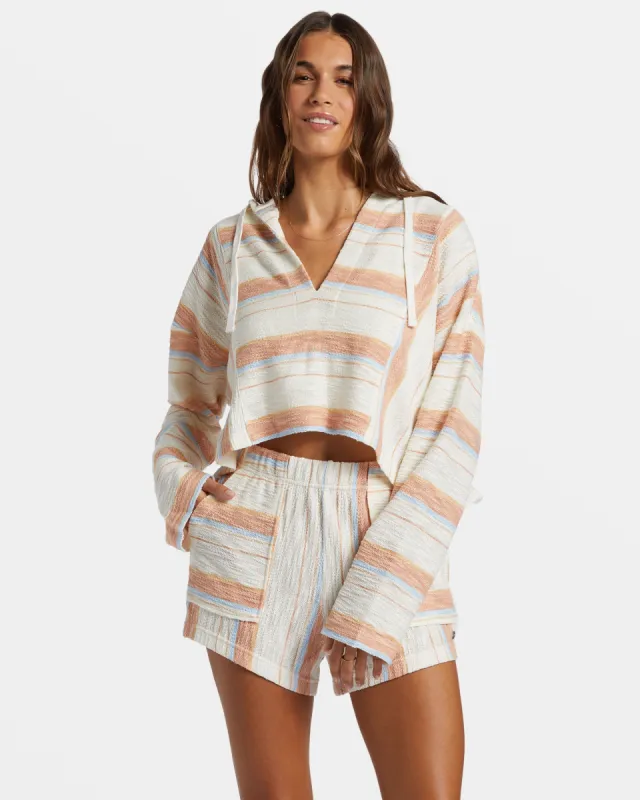 Todos Santos Poncho Style Hoodie - Cafe Creme Beach Blissed Strip sold by Roxy