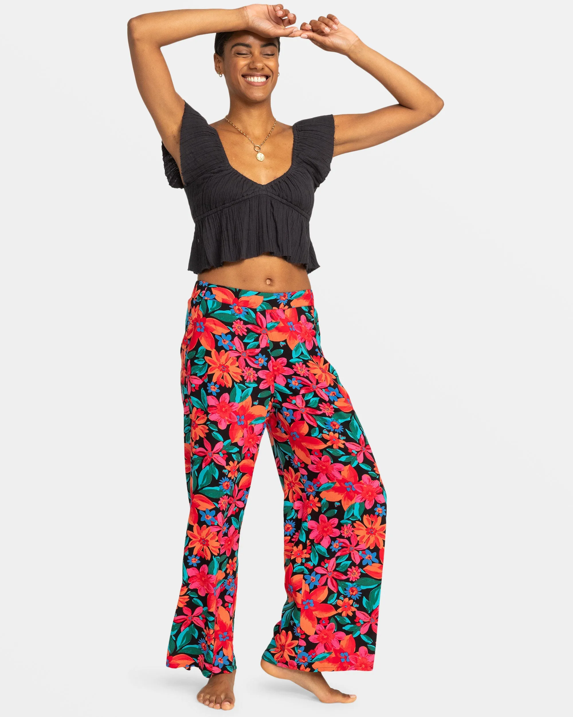 Midnight Avenue Wide Leg Printed Pants - Anthracite Floral Fiesta sold by Roxy product image thumbnail 3