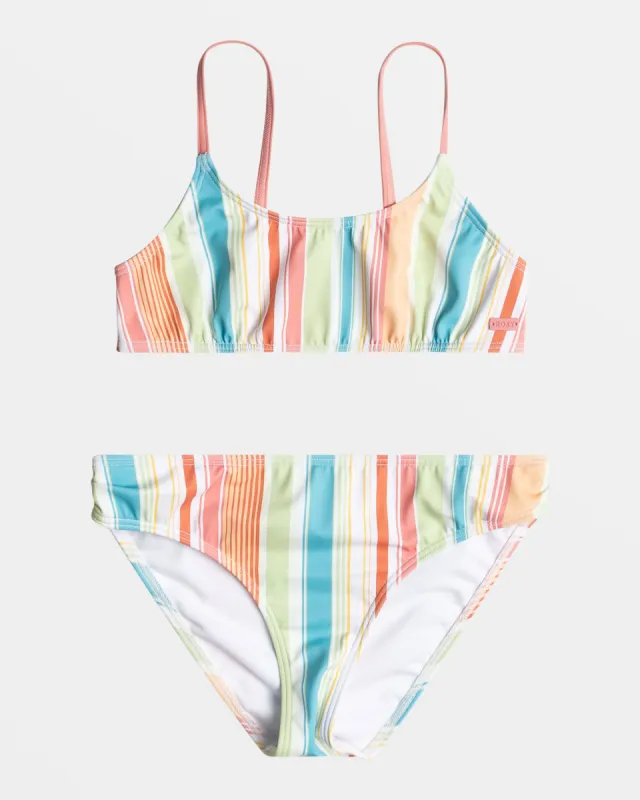 Girls 4-16 Siesta Stripe Bralette Bikini Set - White Salty Stripe sold by Roxy