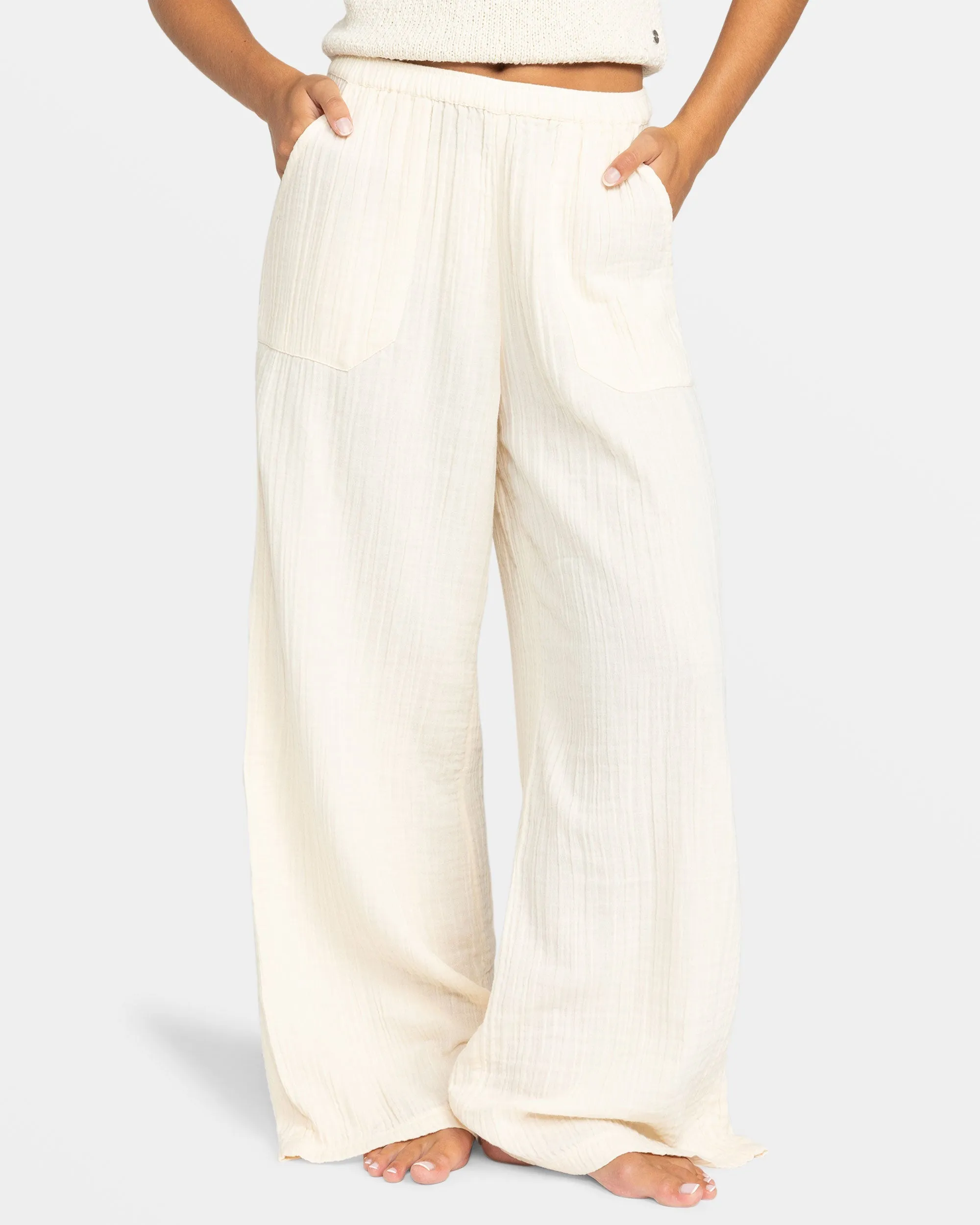 What A Vibe Wide Leg Pants - Parchment sold by Roxy