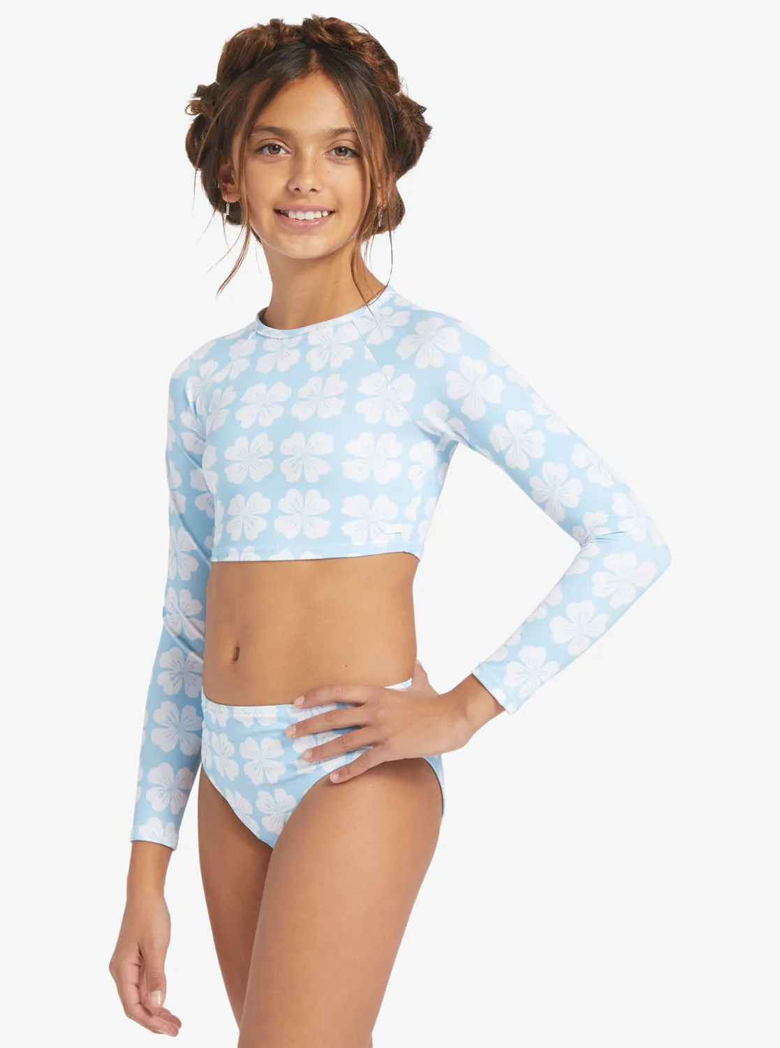 Girls' 7-16 Vacation Memories Cropped Long-Sleeve Rashguard Set - Clear Sky Clik sold by Roxy product image thumbnail 4