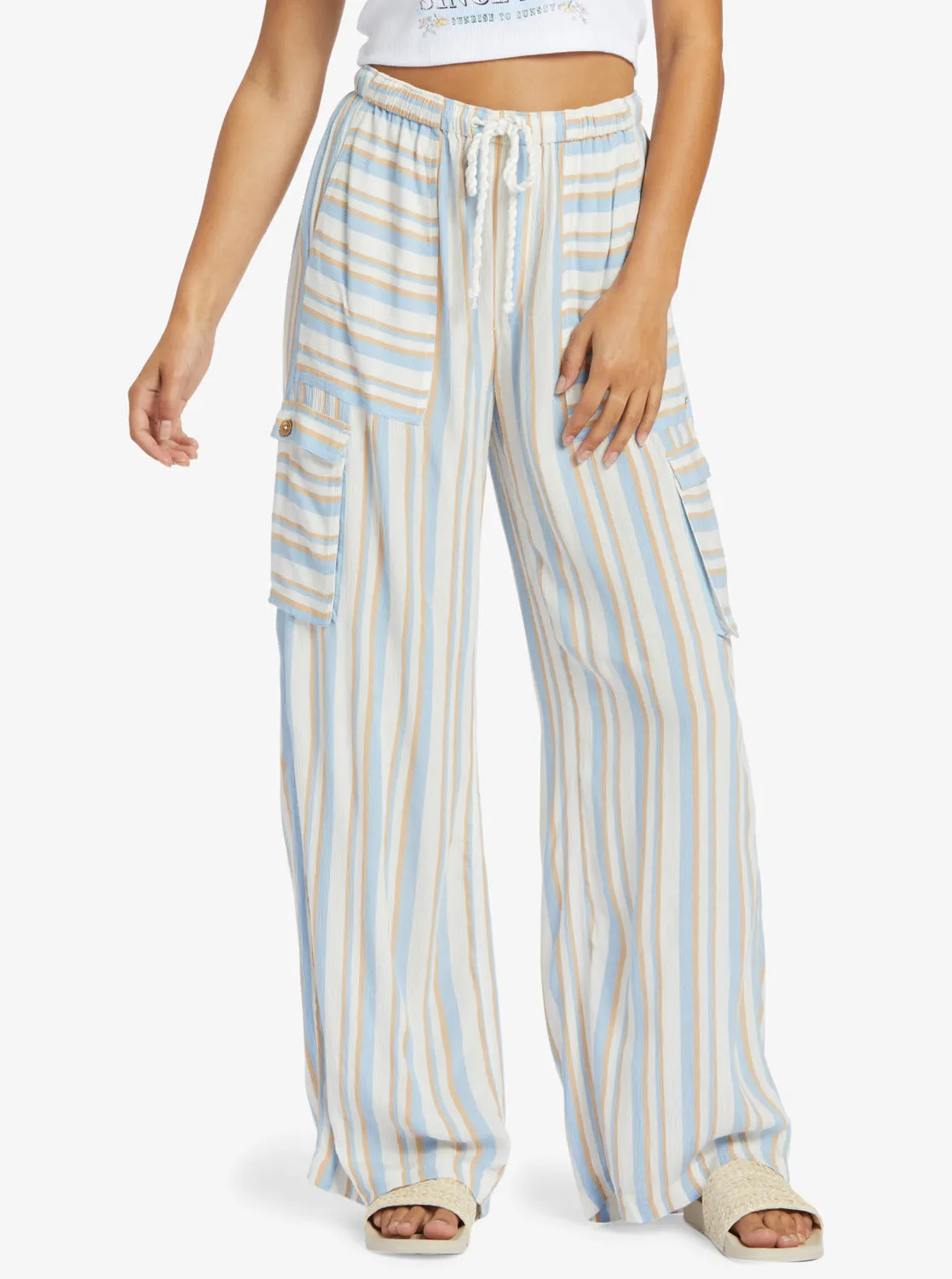 Precious High Waist Cargo Pants - Egret Small Silk Caye Stripe sold by Roxy product image thumbnail 4