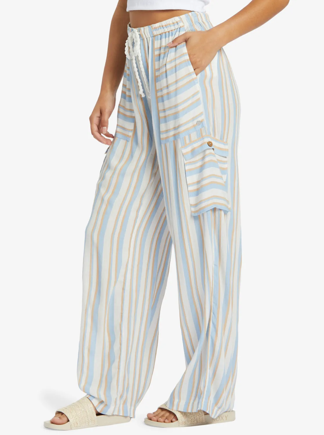 Precious High Waist Cargo Pants - Egret Small Silk Caye Stripe sold by Roxy product image thumbnail 5