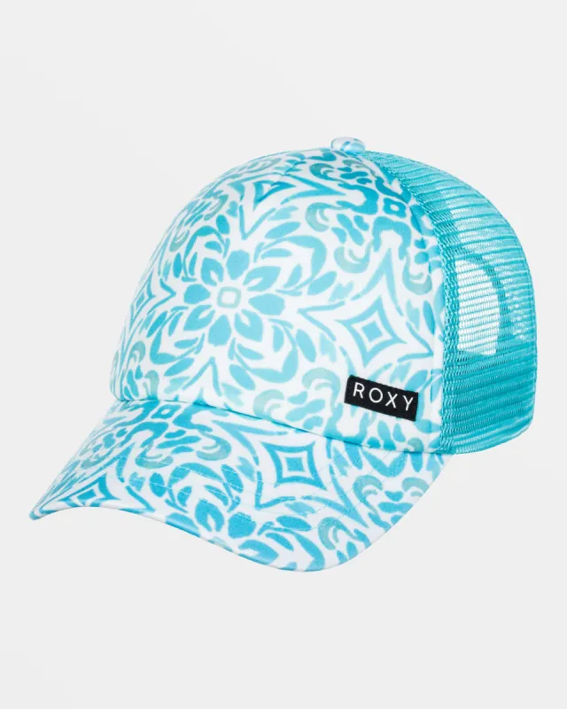 Girls 4-16 Honey Coconut Trucker Hat - Cloud Dancer Fresco Tile sold by Roxy
