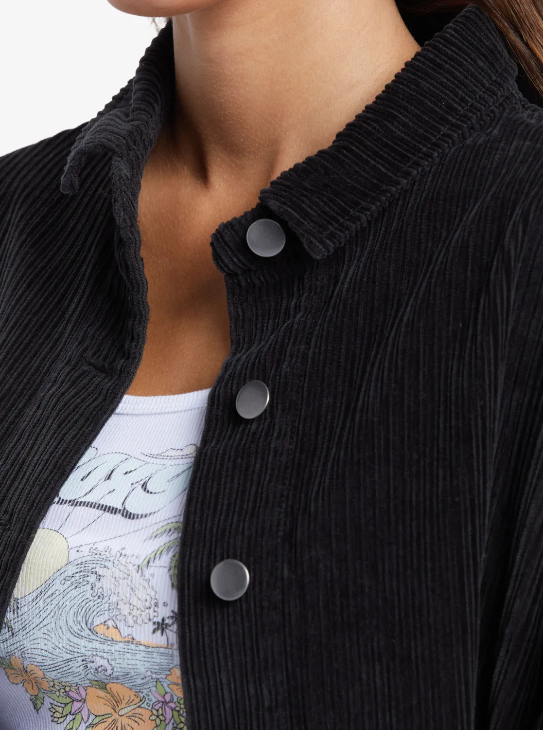 Kick Back Washed Corduroy Long Sleeve Overshirt - Anthracite sold by Roxy product image thumbnail 3
