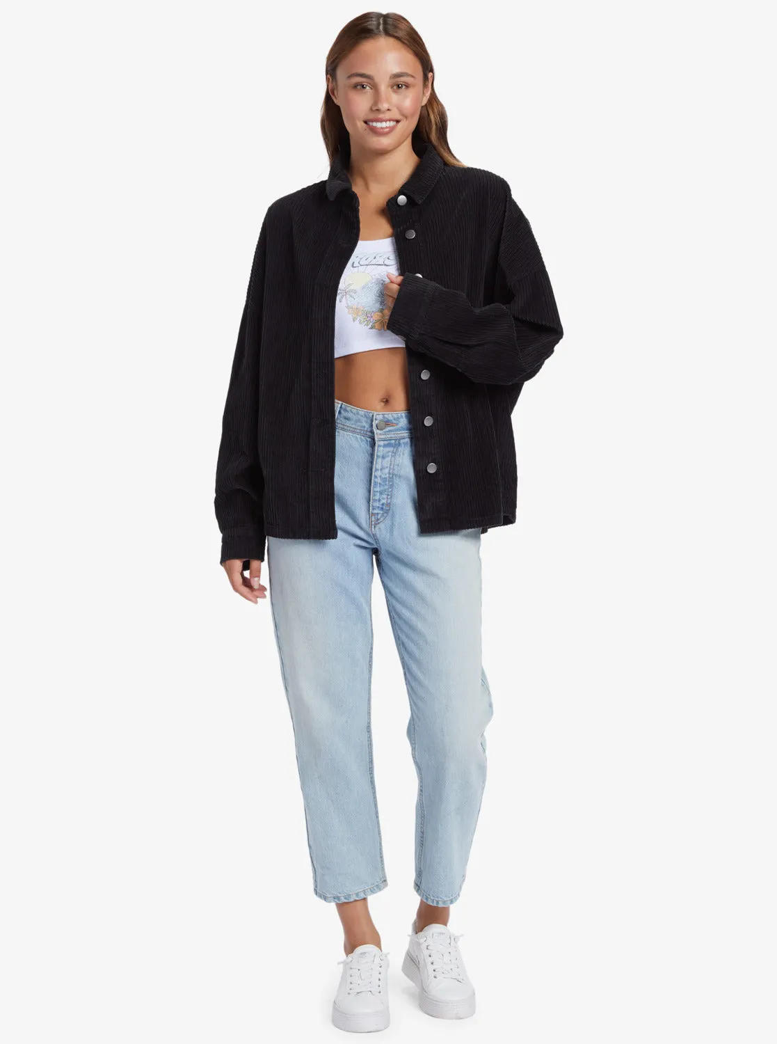 Kick Back Washed Corduroy Long Sleeve Overshirt - Anthracite sold by Roxy product image thumbnail 4