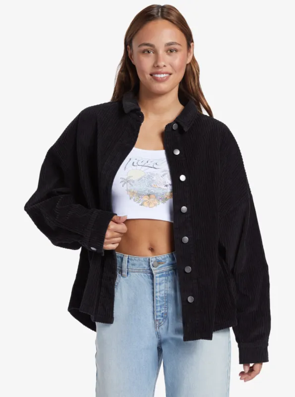 Kick Back Washed Corduroy Long Sleeve Overshirt - Anthracite made by Roxy