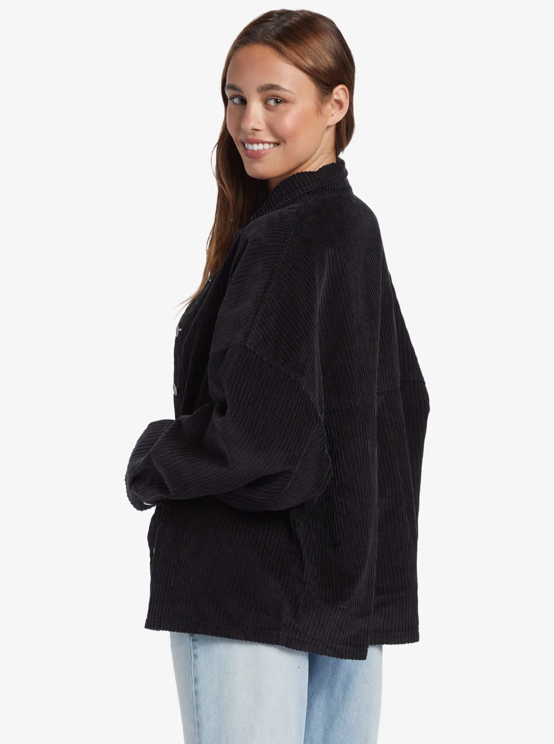 Kick Back Washed Corduroy Long Sleeve Overshirt - Anthracite sold by Roxy product image thumbnail 5