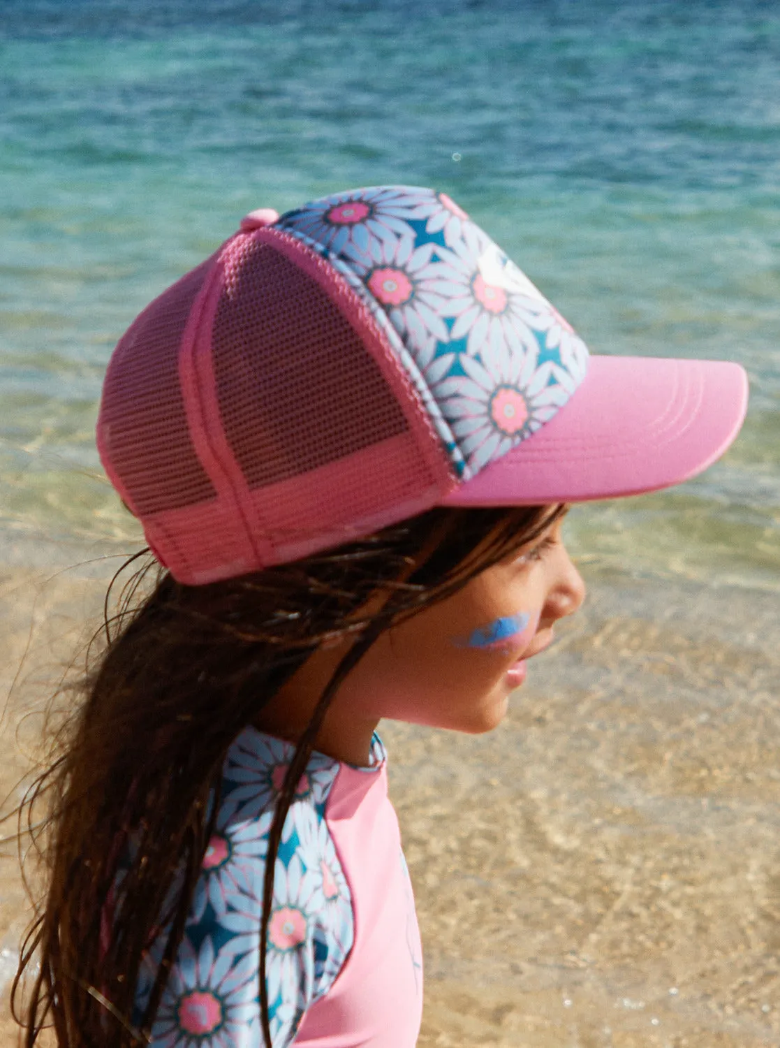 Girls 2-7 Sweet Emotions Trucker Hat - Crystal Teal Sol Flower sold by Roxy