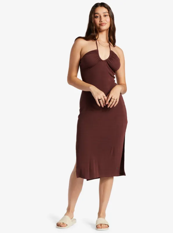 Late Sunset Halter Midi Dress - Bitter Chocolate sold by Roxy