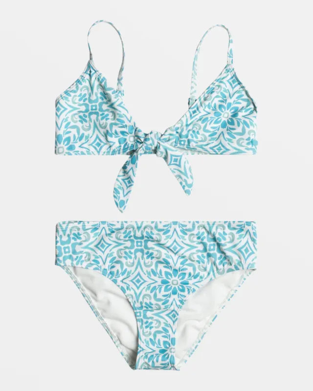Girls 4-16 Fresco Tile Knotted Triangle Bikini Set - Cloud Dancer Fresco Tile sold by Roxy