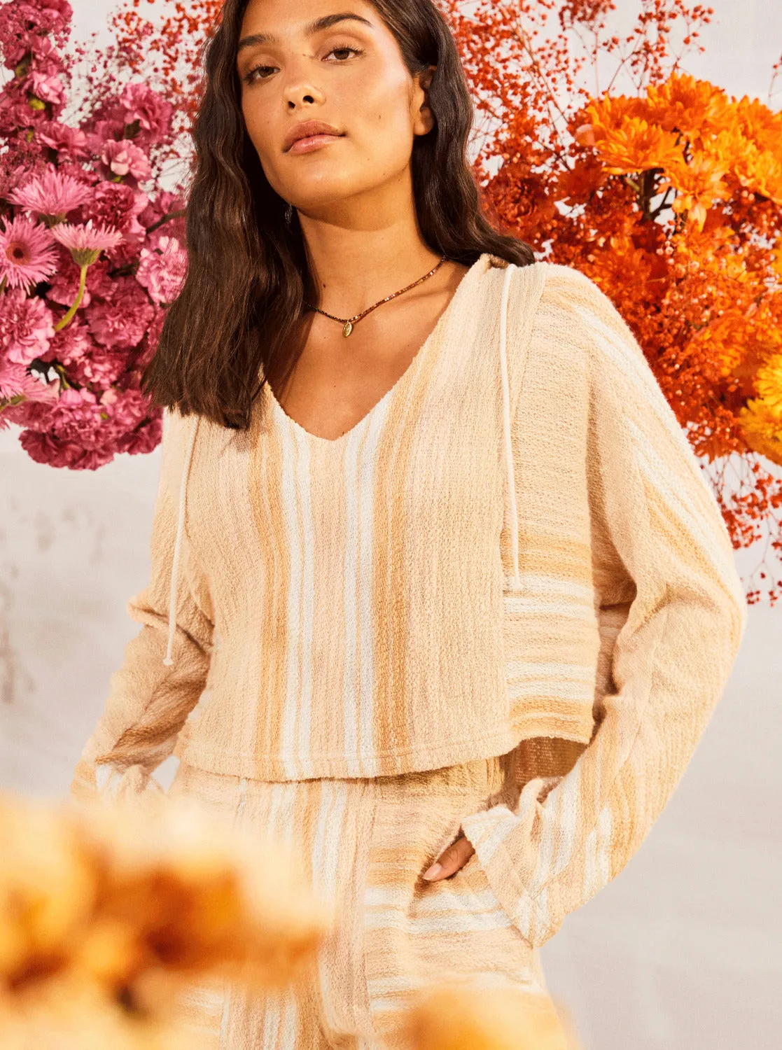 Todos Santos Poncho Style Hoodie - Bonzer Stripe Tapioca sold by Roxy