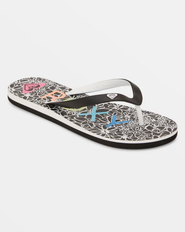 Tahiti Flip-Flops - Black/White/Black Print sold by Roxy