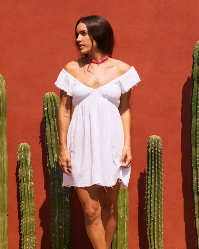 Luna Flutter Sleeves Mini Dress - Egret sold by Roxy