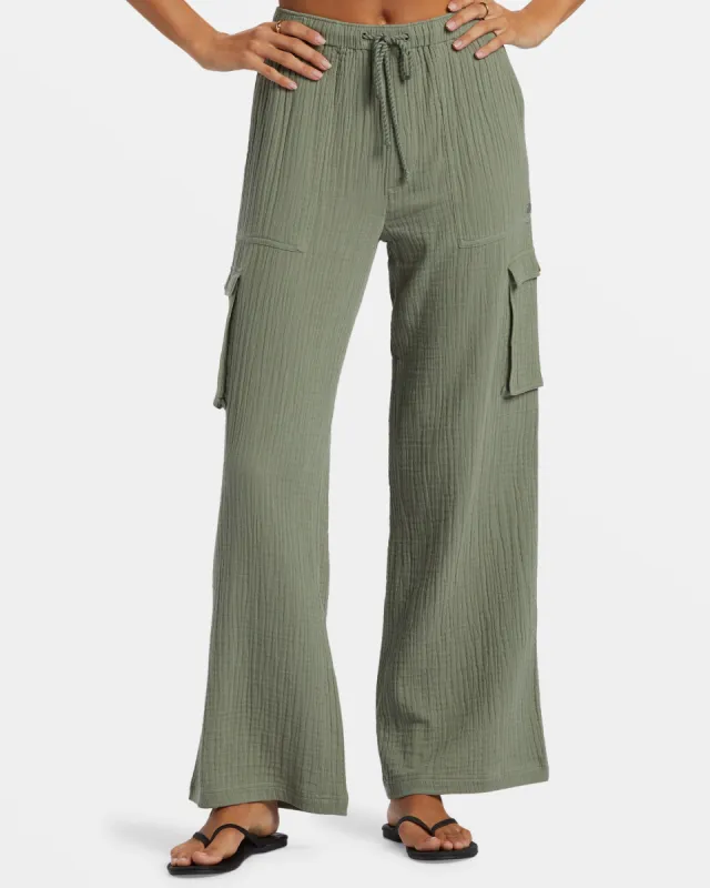 Precious Cargo Gauze High Waisted Pants - Agave Green sold by Roxy