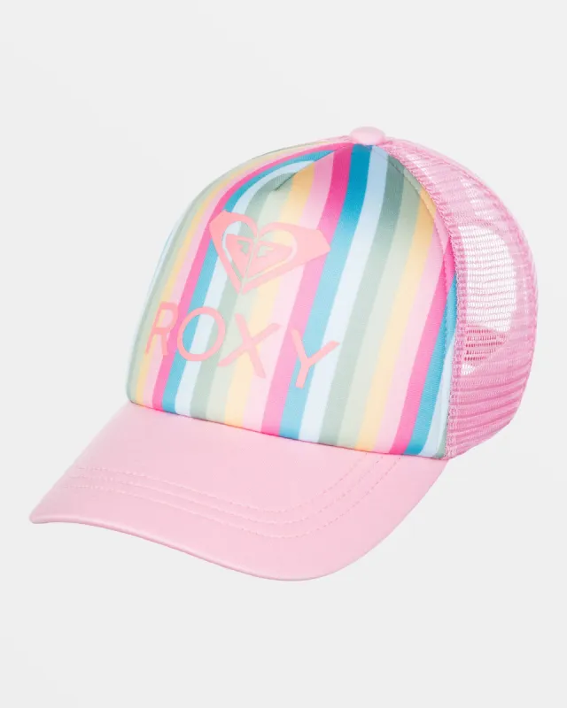 Sweet Emotions Trucker Hat - Maui Blue Rainbow Stripe made by Roxy