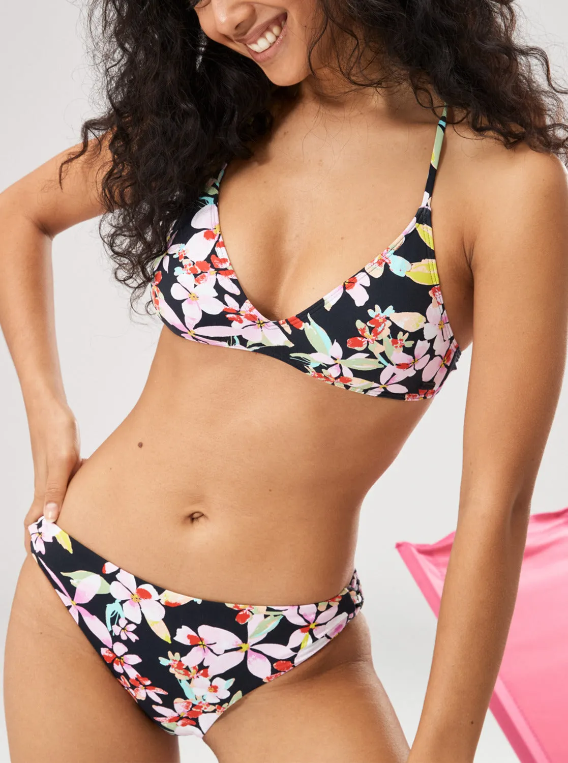 Printed Beach Classics Strap Hipster Bikini Bottoms - Anthracite New Life sold by Roxy