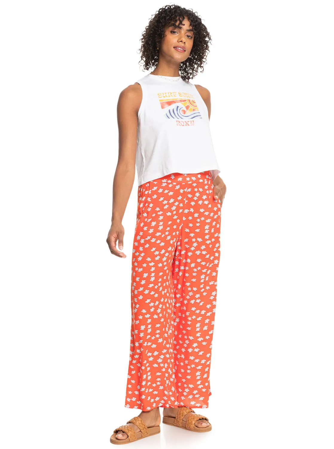 Midnight New Avenue Wide Leg Trousers - Tiger Lily Flower Rain sold by Roxy product image thumbnail 4