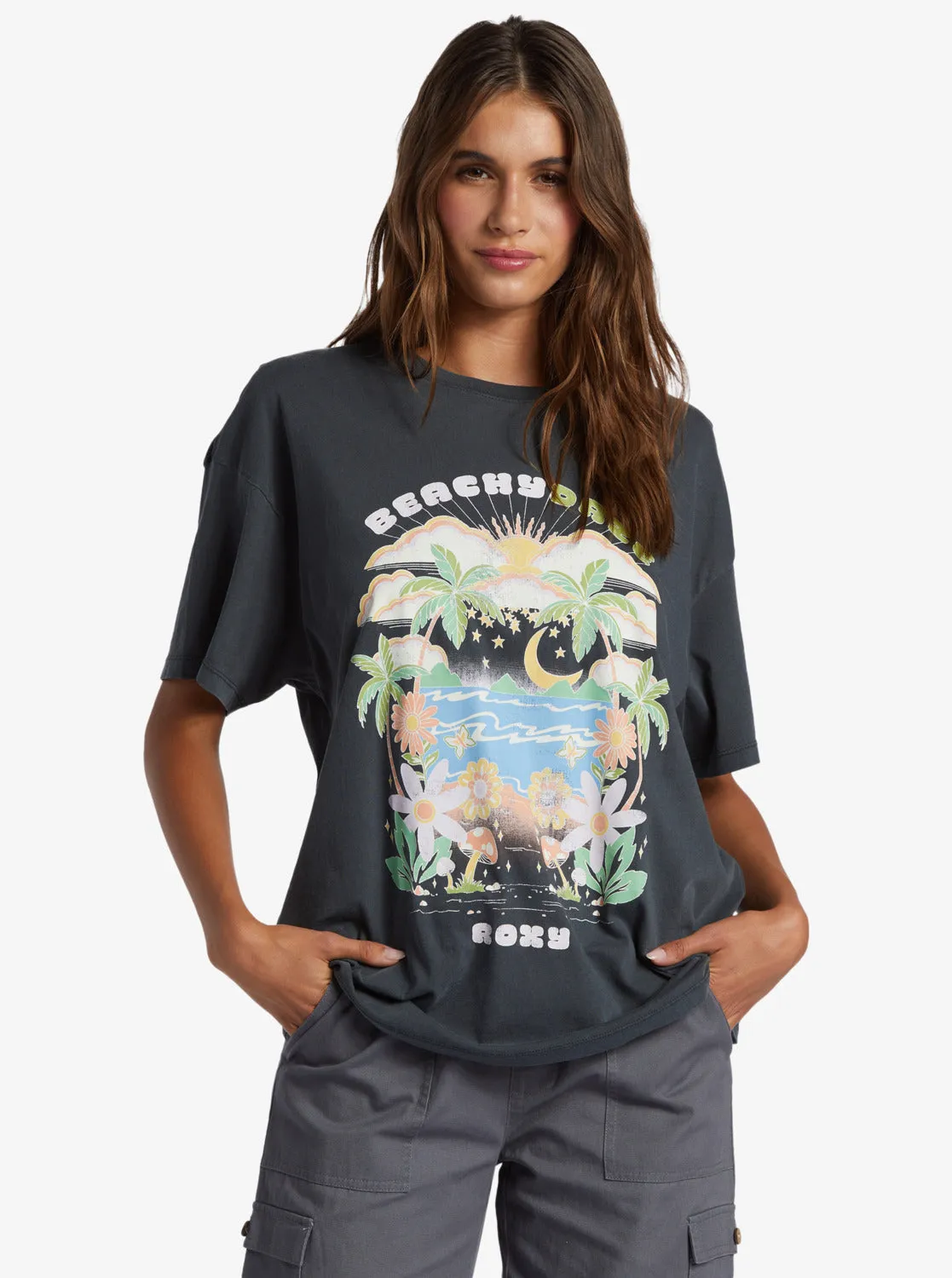 Beachy Days Oversized Boyfriend T-Shirt - Anthracite sold by Roxy