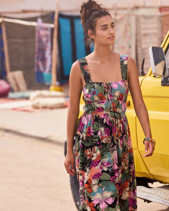 Paradise Winds Tropical Midi Dress - Phantom Moody Tropical Apparel sold by Roxy