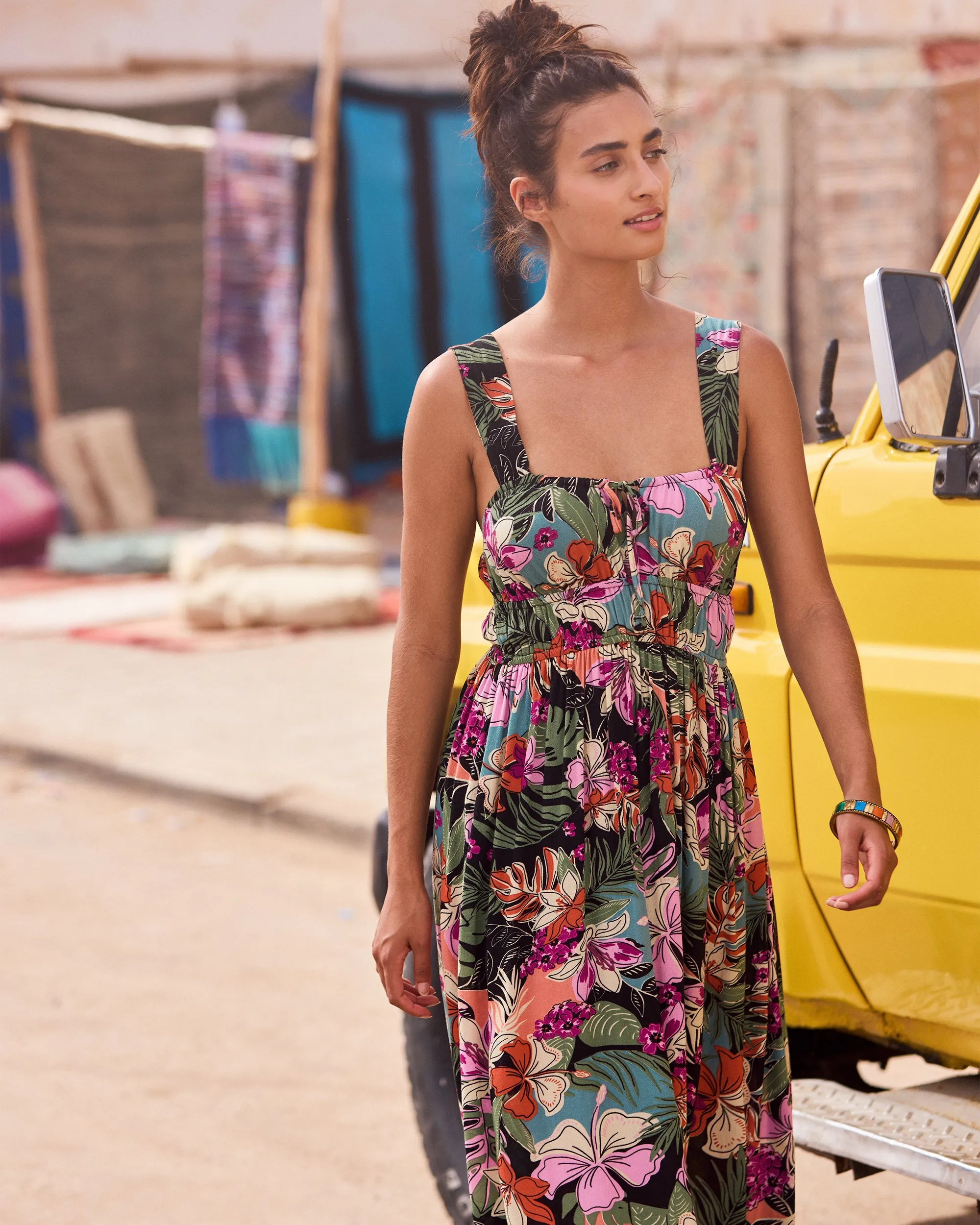 Paradise Winds Tropical Midi Dress - Phantom Moody Tropical Apparel sold by Roxy