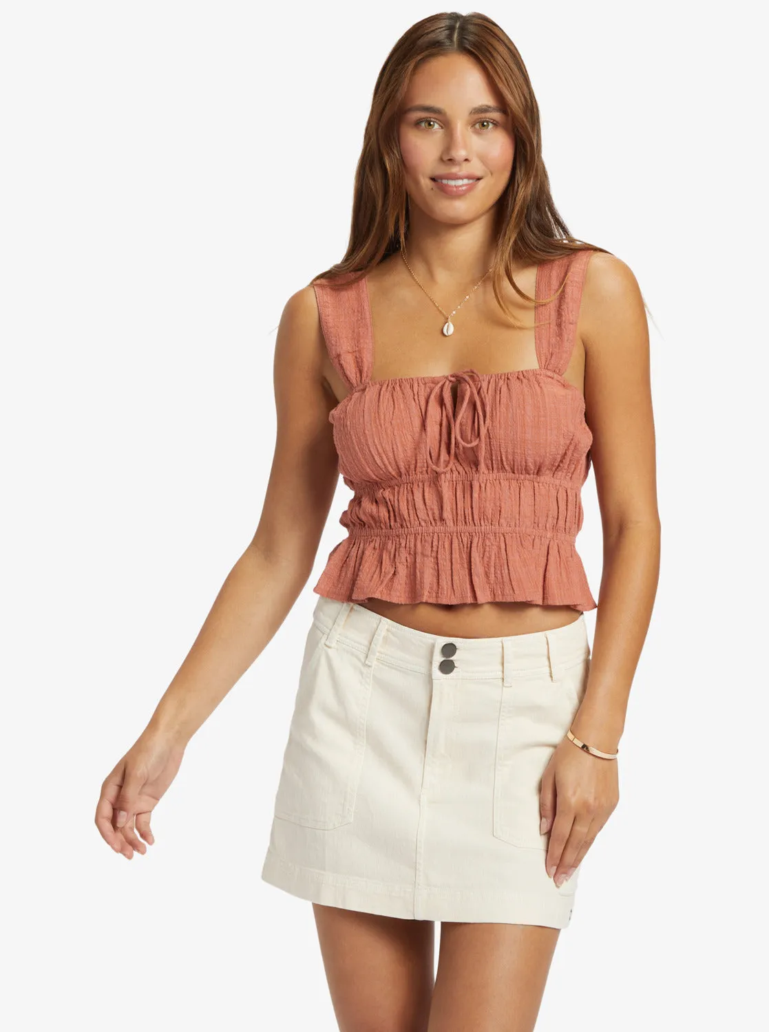 Sunset Mist Ruched Top - Cedar Wood sold by Roxy